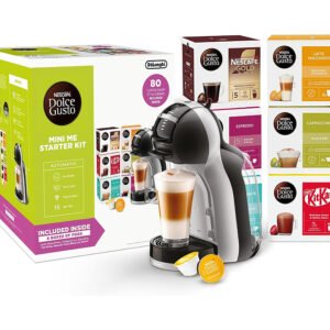 NESCAFÉ Dolce Gusto EDG155.BG Mini-Me Automatic Coffee Machine Black & Arctic Grey by De’Longhi - Starter Kit