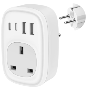 UK to European Plug Adapter - UK to EU Euro Europe Schuko 40W USB C Fast Travel Plug Adaptor Grounded USBC Type C Charger for Spain Turkey France Germany Iceland Poland Greece Russia (Type E/F)Tusreda