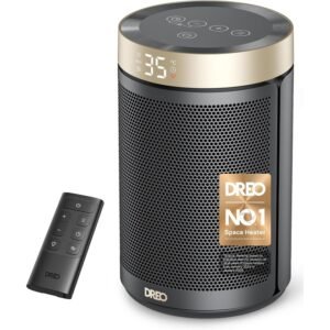Dreo Electric Heater, 1500W Energy Efficient Space Room Heater, Upgrade Remote Portable Ceramic Fan Heaters, Thermostat, 3 Modes 12H Timer, Overheat & Tip Over Protection, for Bedroom, Atom 316, Gold
