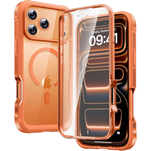 Diaclara Magnetic for iPhone 17 Pro Case 6.3-Inch, Fit for MagSafe, [Bubble Free] Full Body Bumper Case with Built-in Touch Sensitive Anti-Scratch Screen Protector, [Full Camera Protection] (Orange)